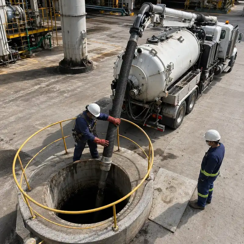 Pozo industrial con sedimento visible en boca en Puebla